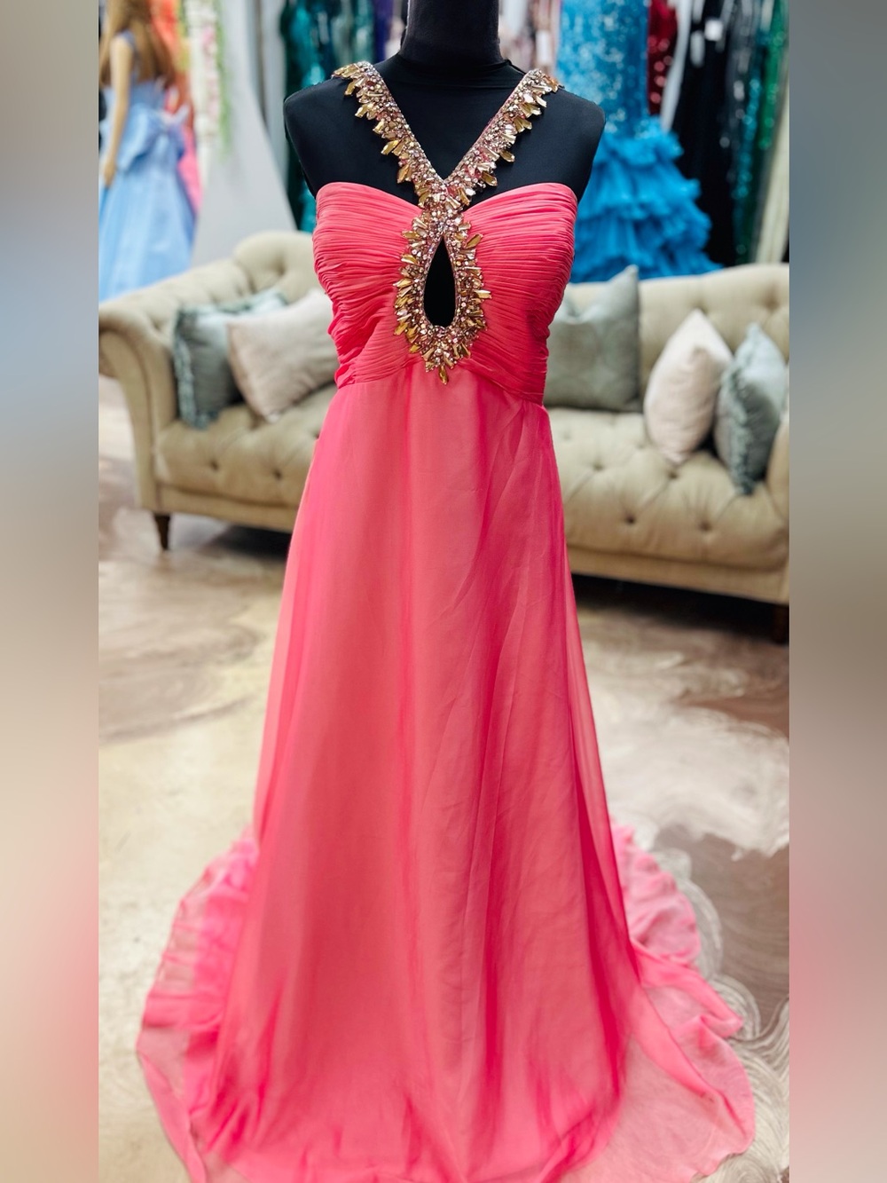 Strapless Pink Embellished Evening Gown
